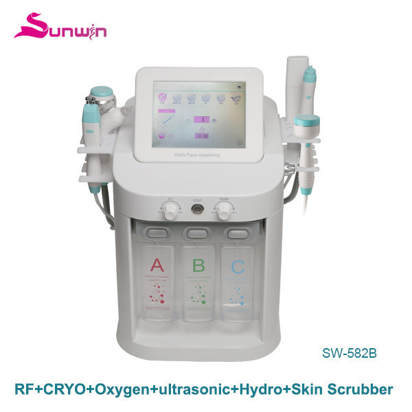 SW-582B 6 in 1 RF ultrasound beauty system anti-aging wrinkle face lift skin srubber aqua peel facial water oxygen spa system
