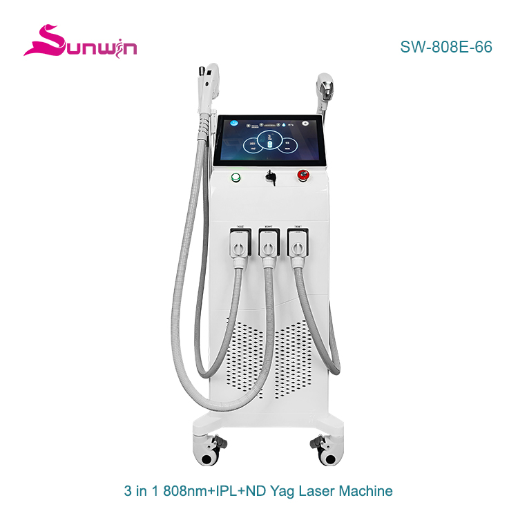 SW-808E-66 3 In 1 Diode Laser 808nm Nd Yag Laser Ipl Hair Removal Pigment Remove Tatoo Remover Skin Whitening Rejuvenation Machine